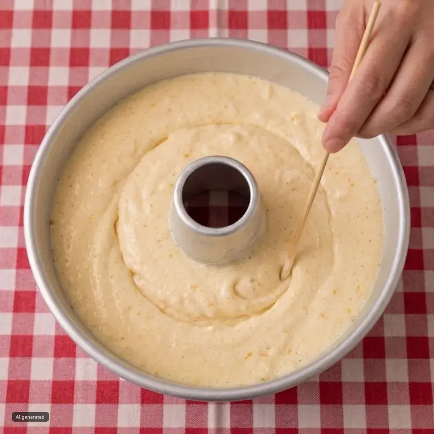 Chiffon Cake mixture in an ungreased chiffon pan