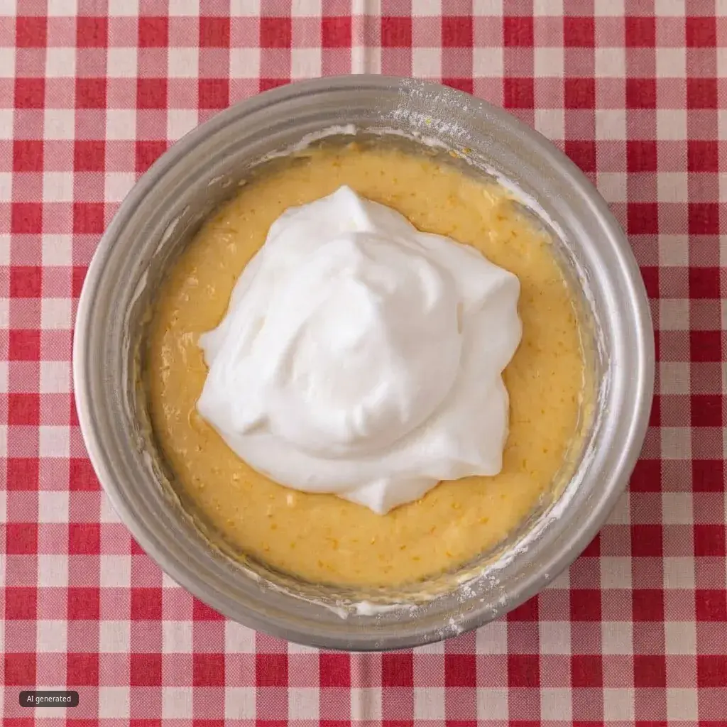 Folding in meringue in the batter mixture