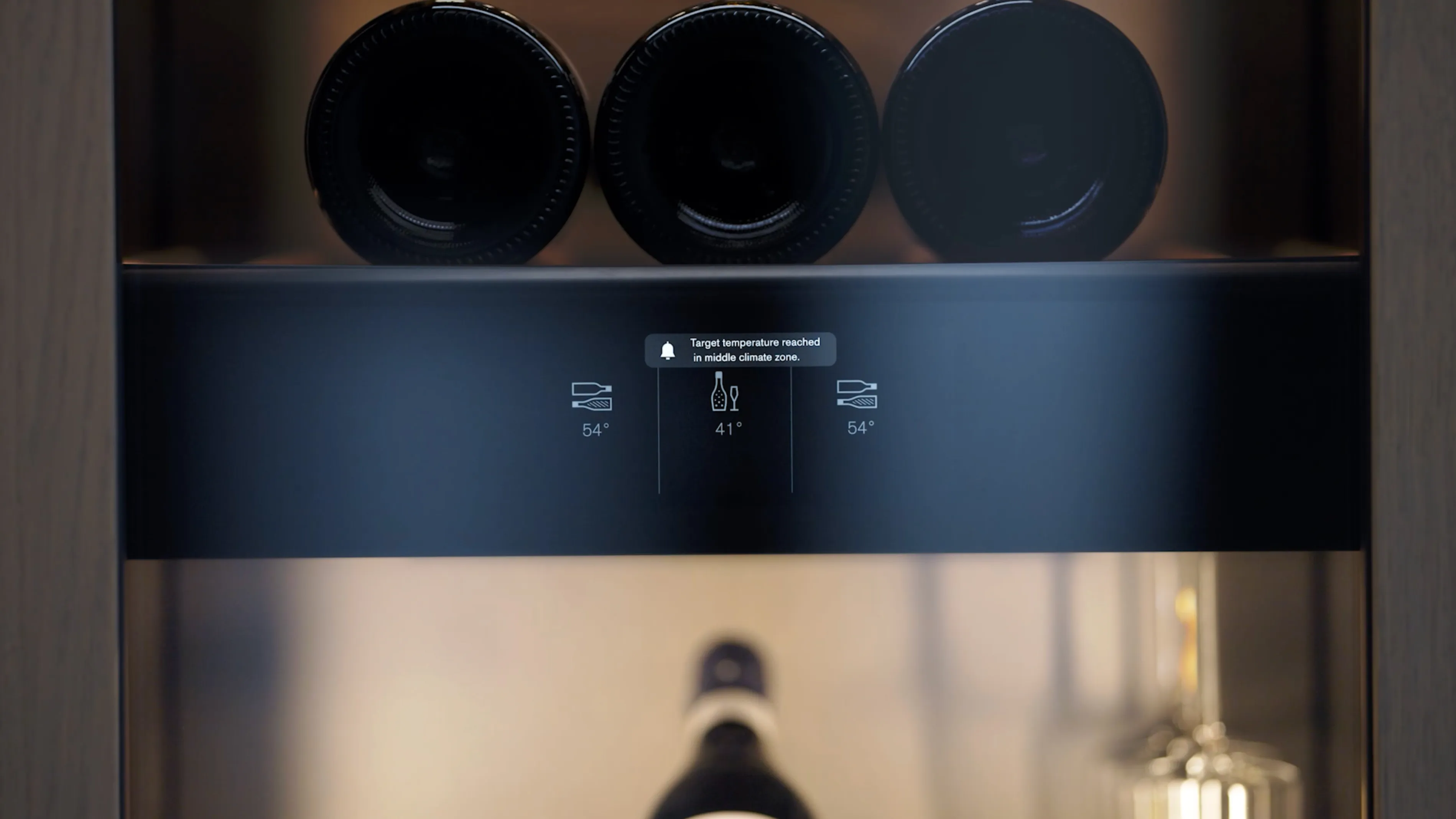 Close-up of the Gaggenau Vario cooling Expressive series wine climate cabinets touch screen.