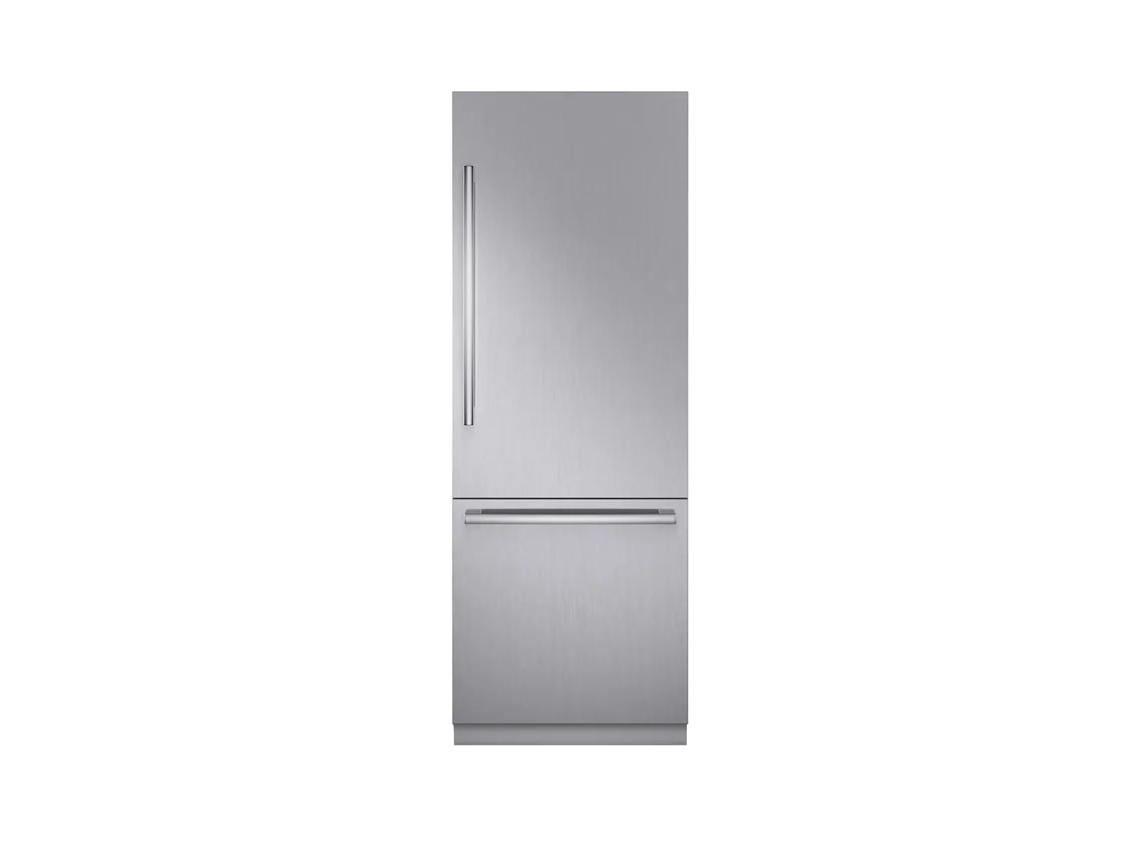 Bosch Stainless steel refrigerator with a top door and bottom freezer drawer, modern design.