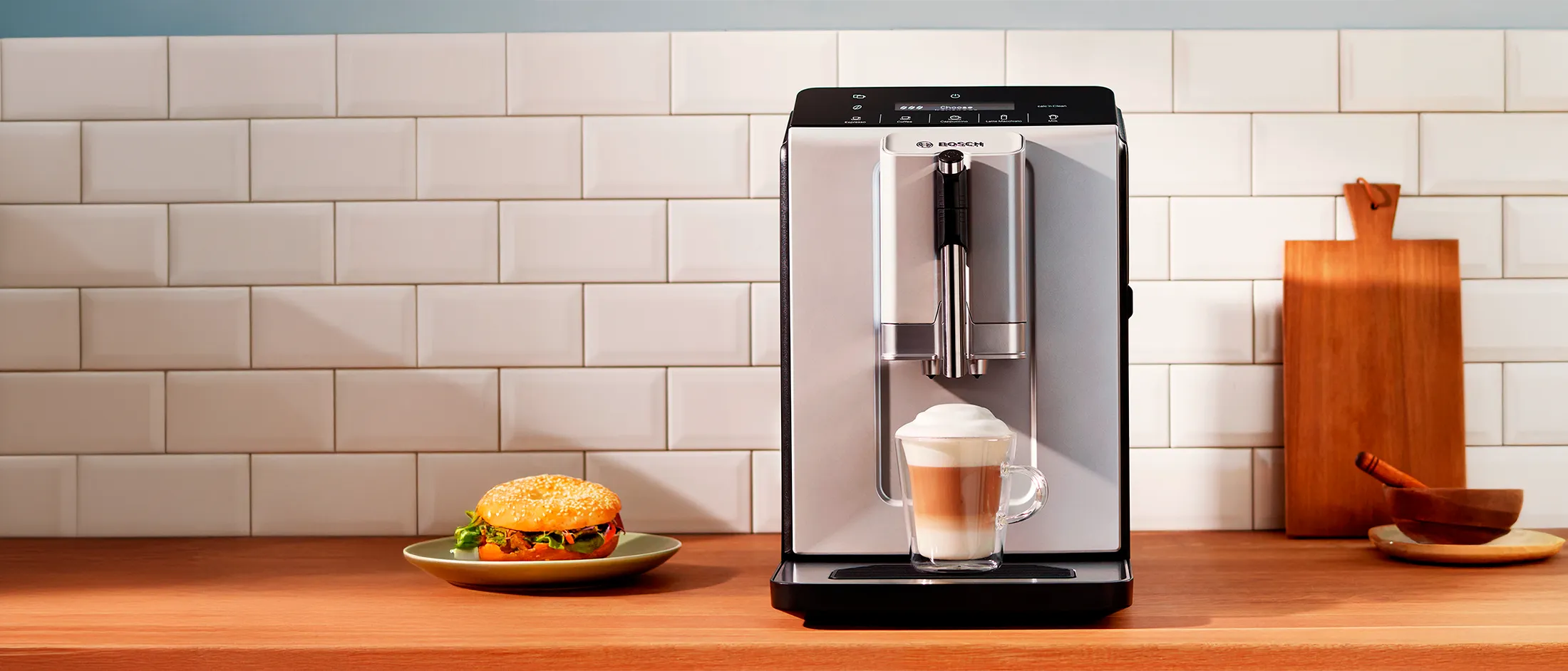 Series2 Vero Café coffee machine with cappuccino on kitchen counter.