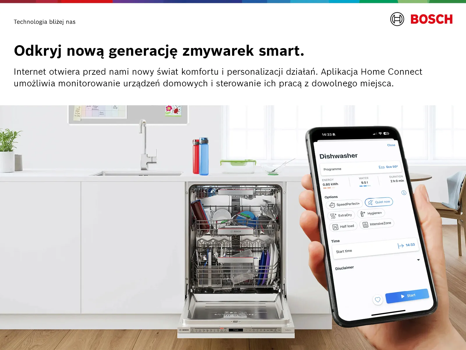 Bosch zmywarka z technologii Home Connect, prezentując inteligentne funkcje i łączność.
