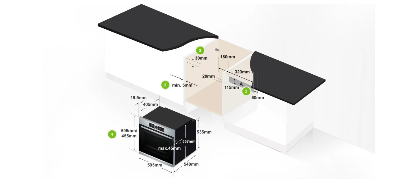 3D isometric diagram showing dimensions of a device or appliance with various measurements.