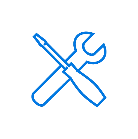Icono azul herramientas: llave inglesa y destornillador.