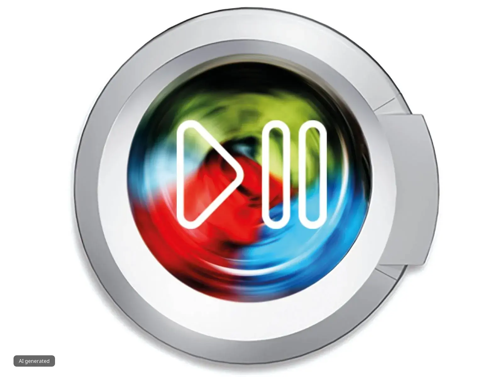 Washing machine spinning with play/pause overlay