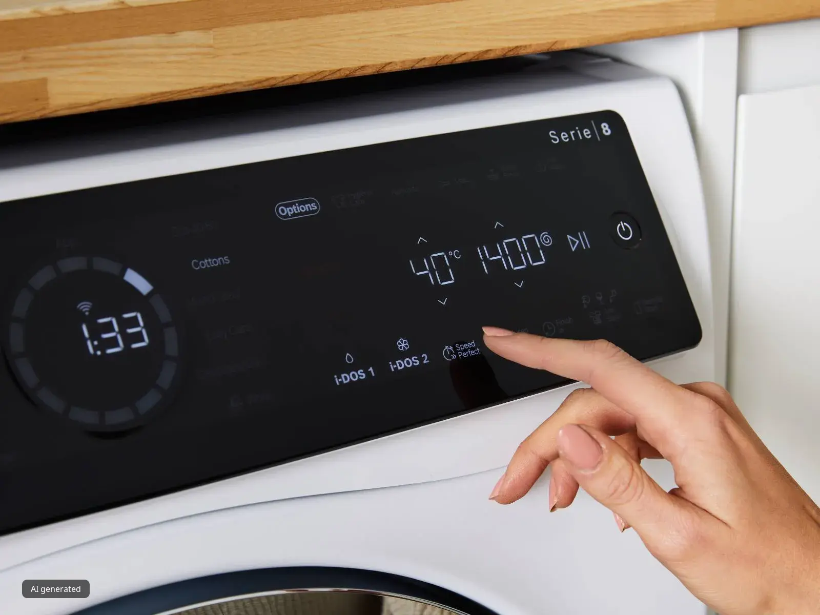 Person using display on washing machine