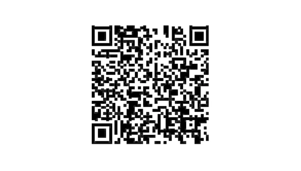 Fekete-fehér négyzetmintás QR-kód fehér háttéren, mobileszközzel történő beolvasáshoz.