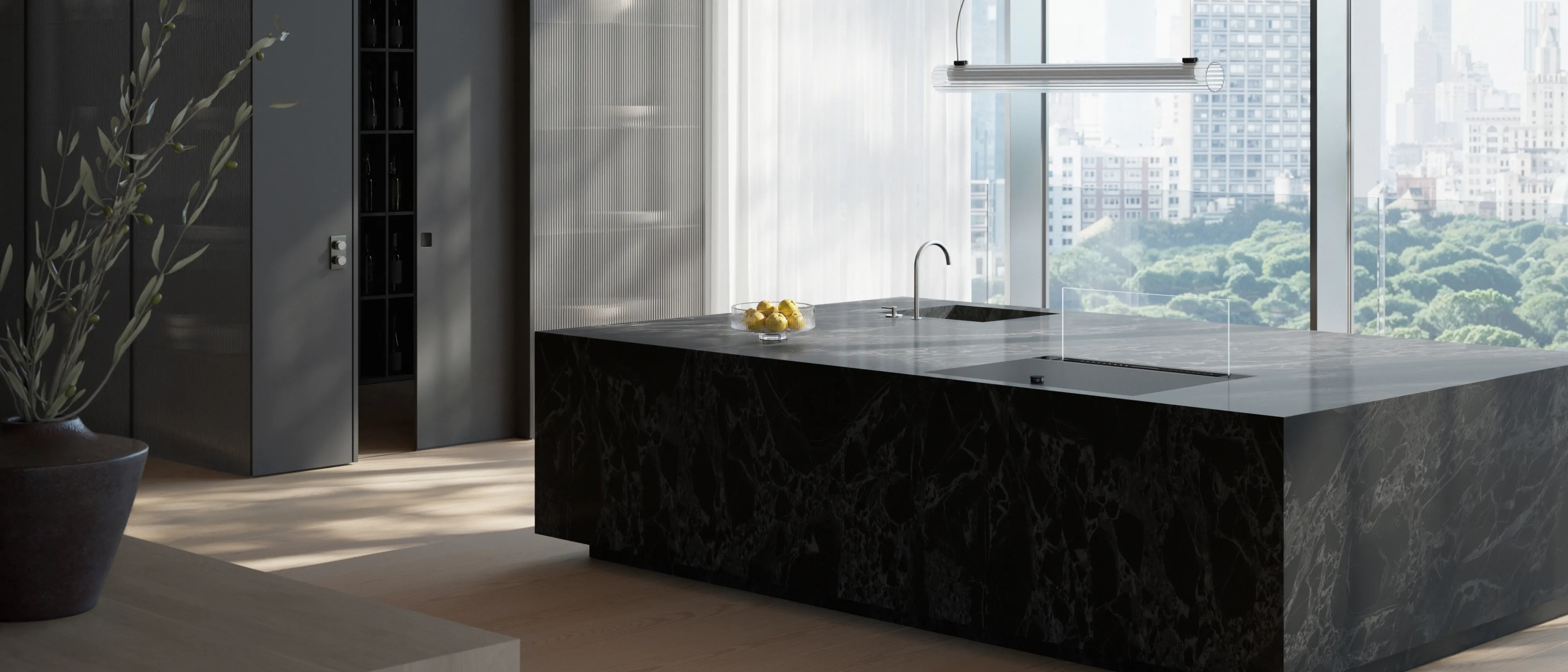 200 series Gaggenau table ventilation in a bright modern kitchen