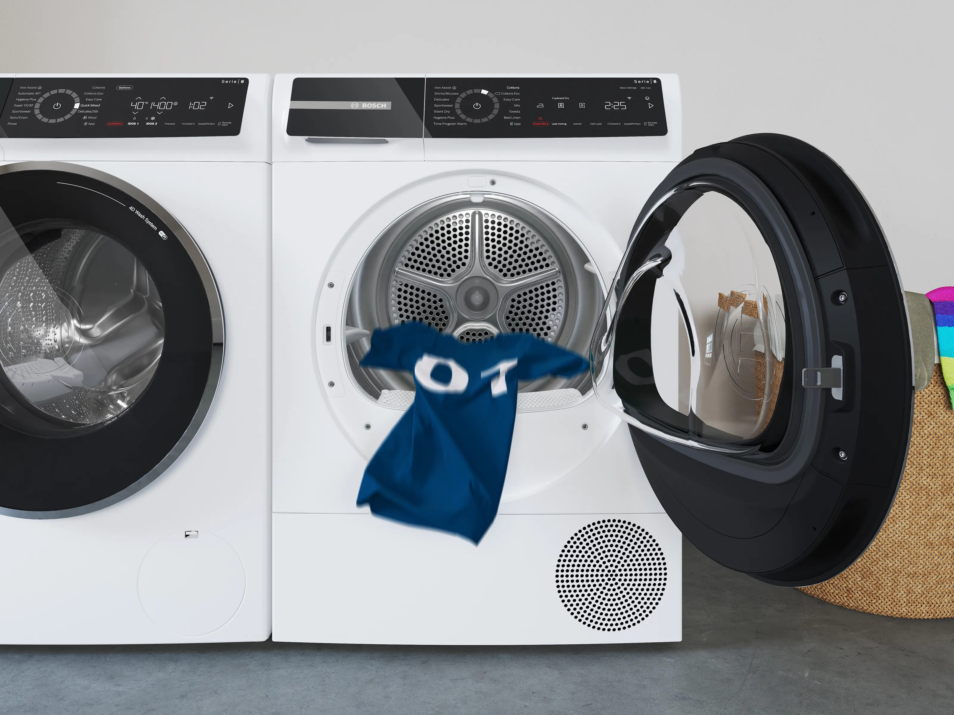 Bosch-tvättmaskin med Sportprogrammet Sportswear på kontrollpanelen