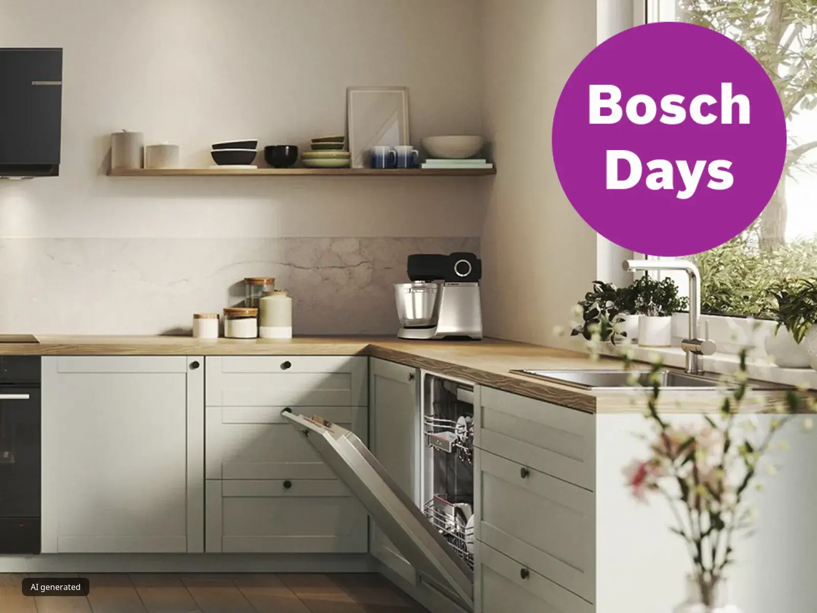 Cocina moderna con mensaje "Bosch Days"