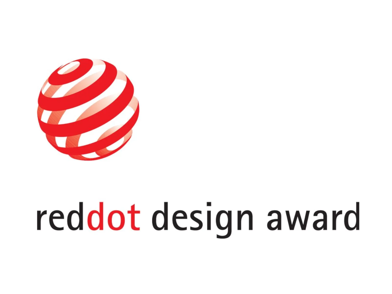 Rot-weiß gestreifte Kugel mit dem Text „reddot design award“.
