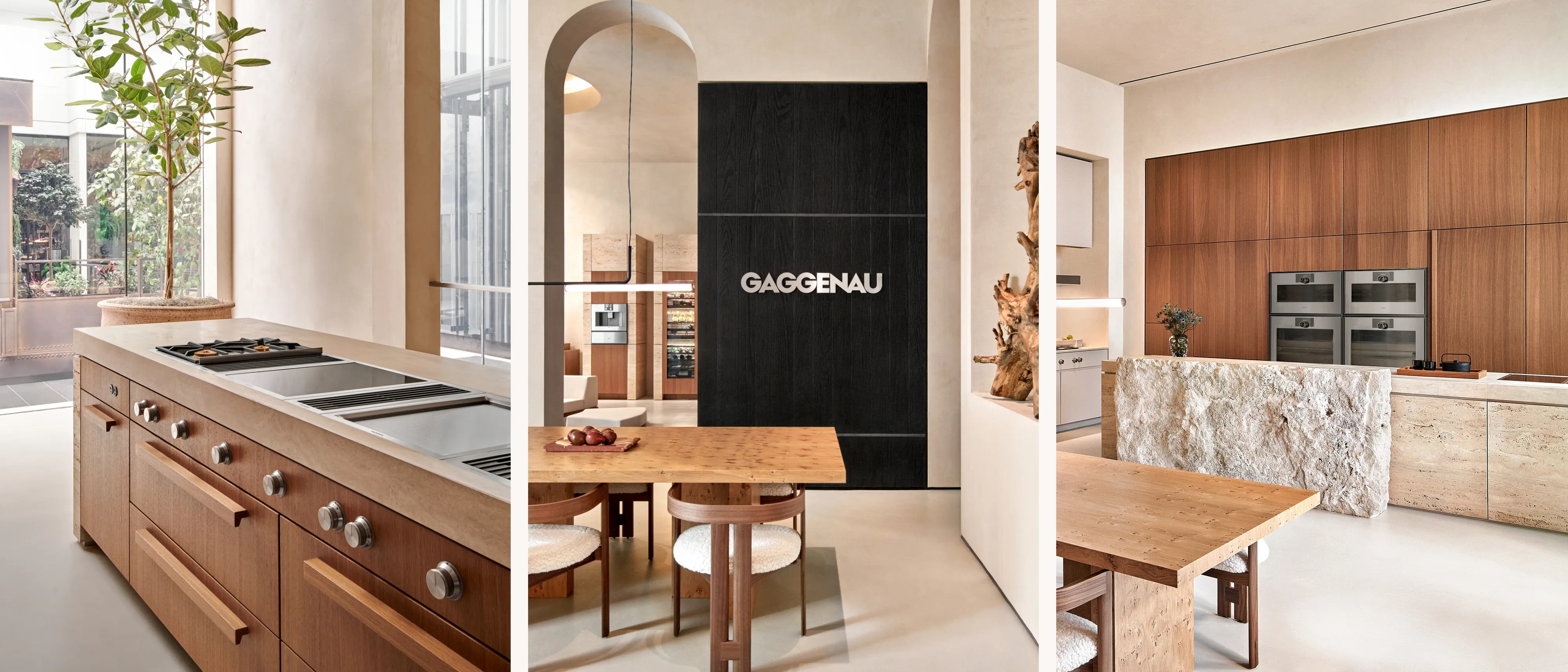 Collage showing Gaggenau appliances in the new Beverly Hills Flagship showroom