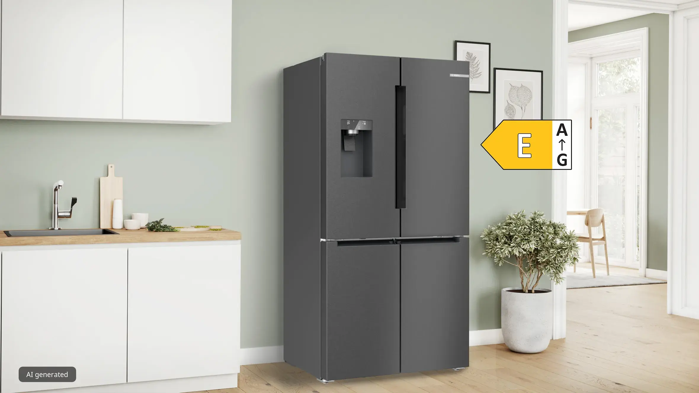 Serie 6 Kühl-Gefrier-Kombination, mehrtürig 183 x 90.5 cm Gebürsteter schwarzer Stahl AntiFingerprint, Total No Frost KFI96AXEA mit Energielabel E