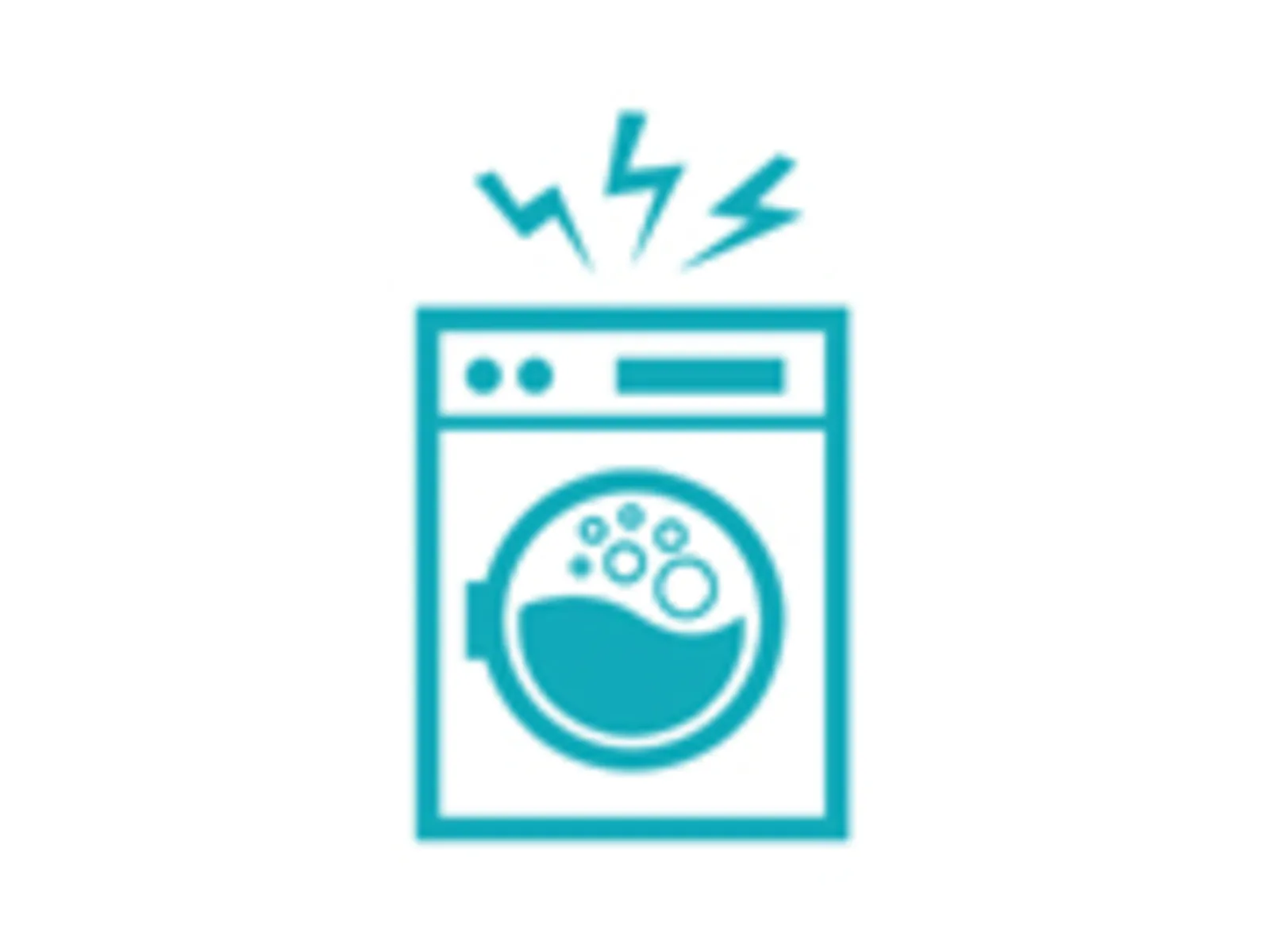Wasmachine pictogram met waterdruppels en bliksemschicht symbolen, die de reinigings- en droogfuncties van een wasmachine.