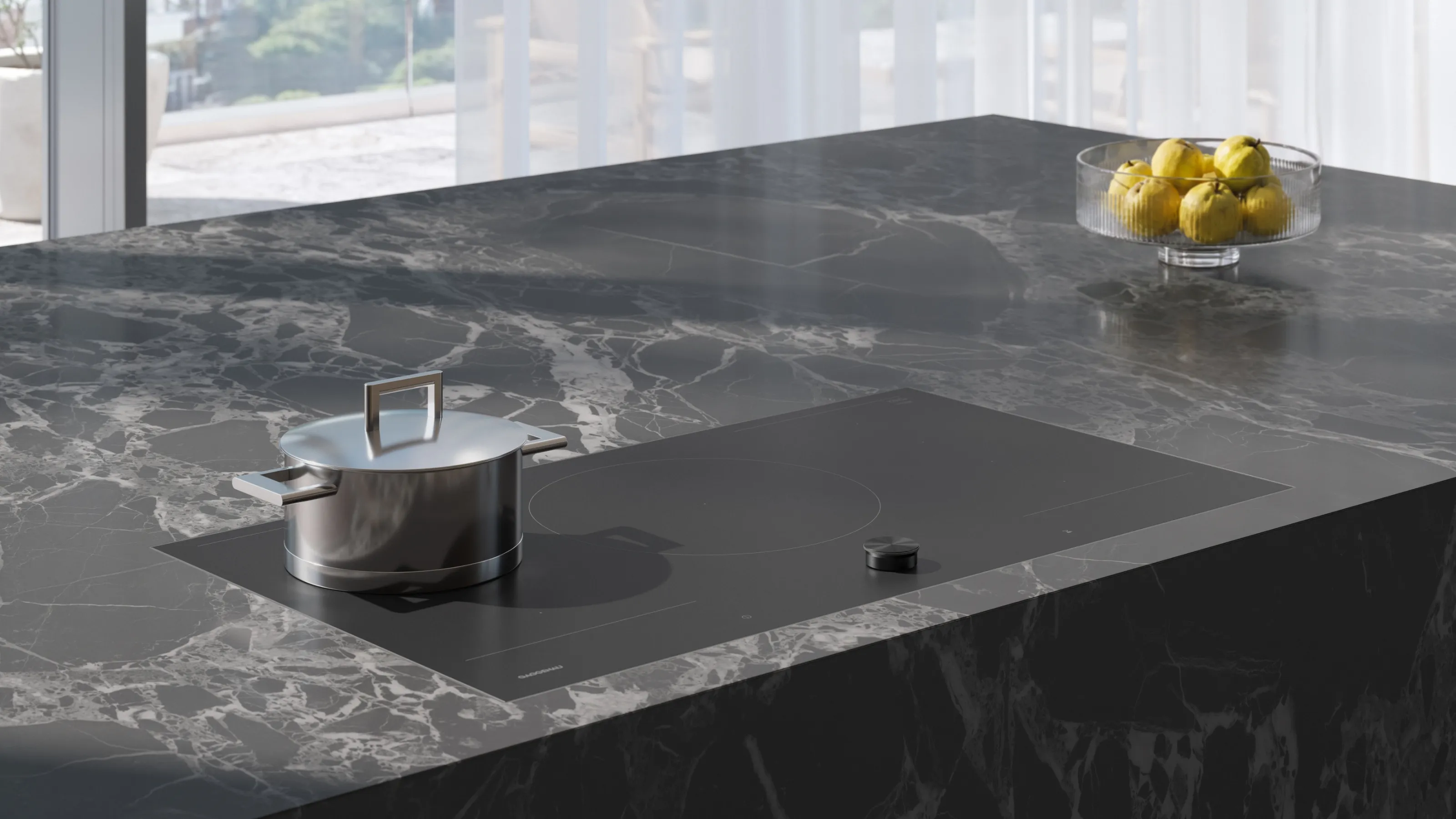 Gaggenau 200 series flex induction cooktop in a bright luxury kitchen