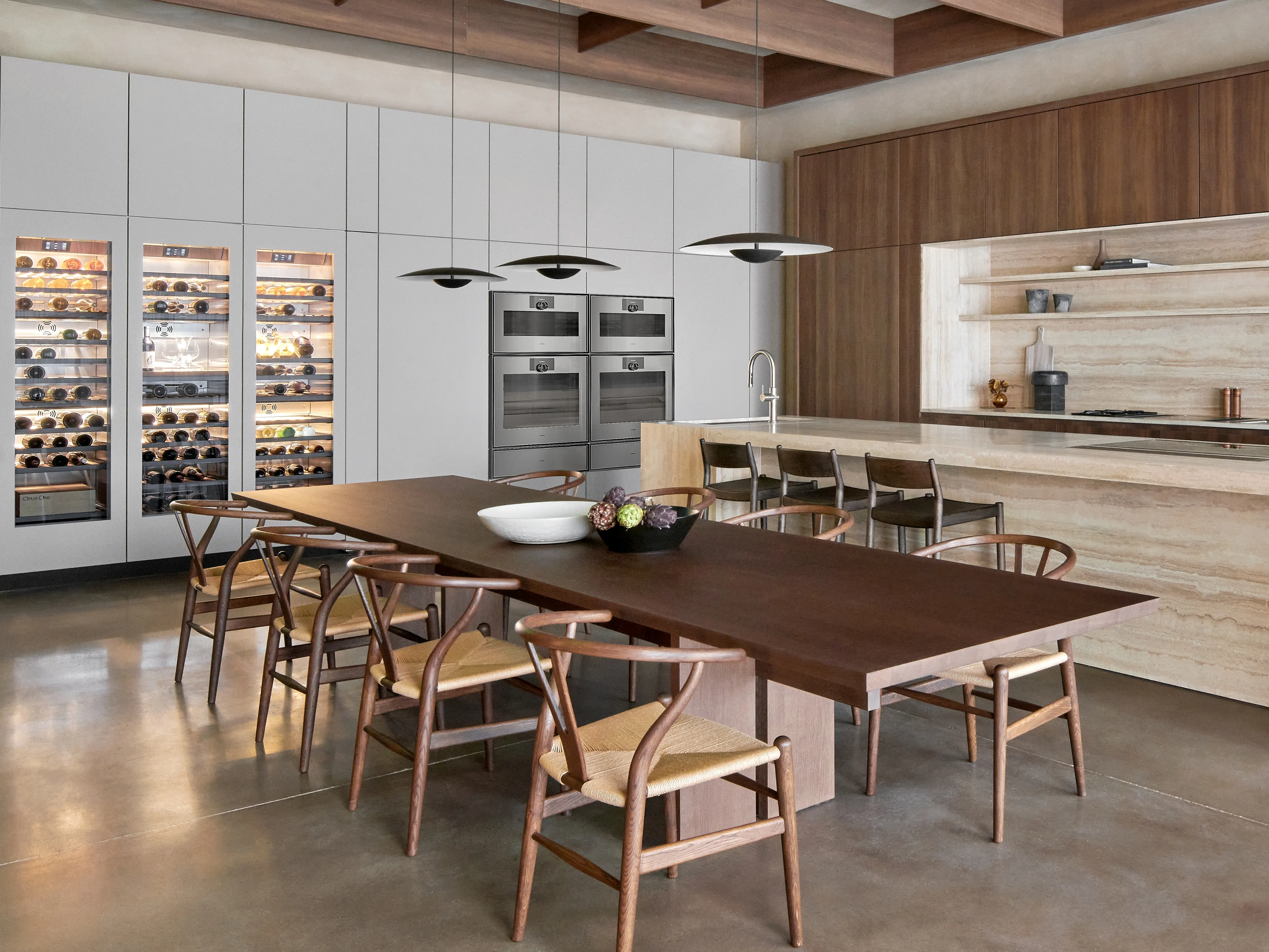 Gaggenau Houston Flagship showroom finished in a solid natural stone and warm brown wood 