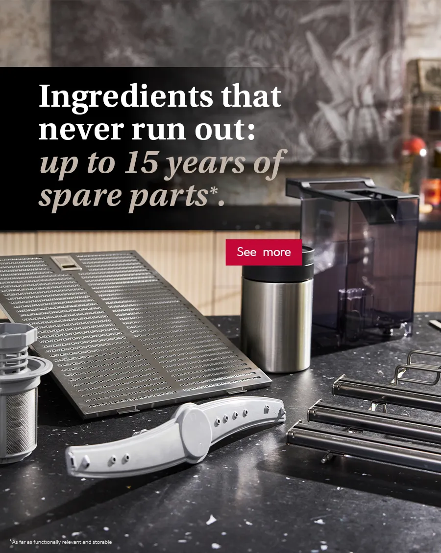15 years spare part text with multiple spare parts sat on kitchen countertop