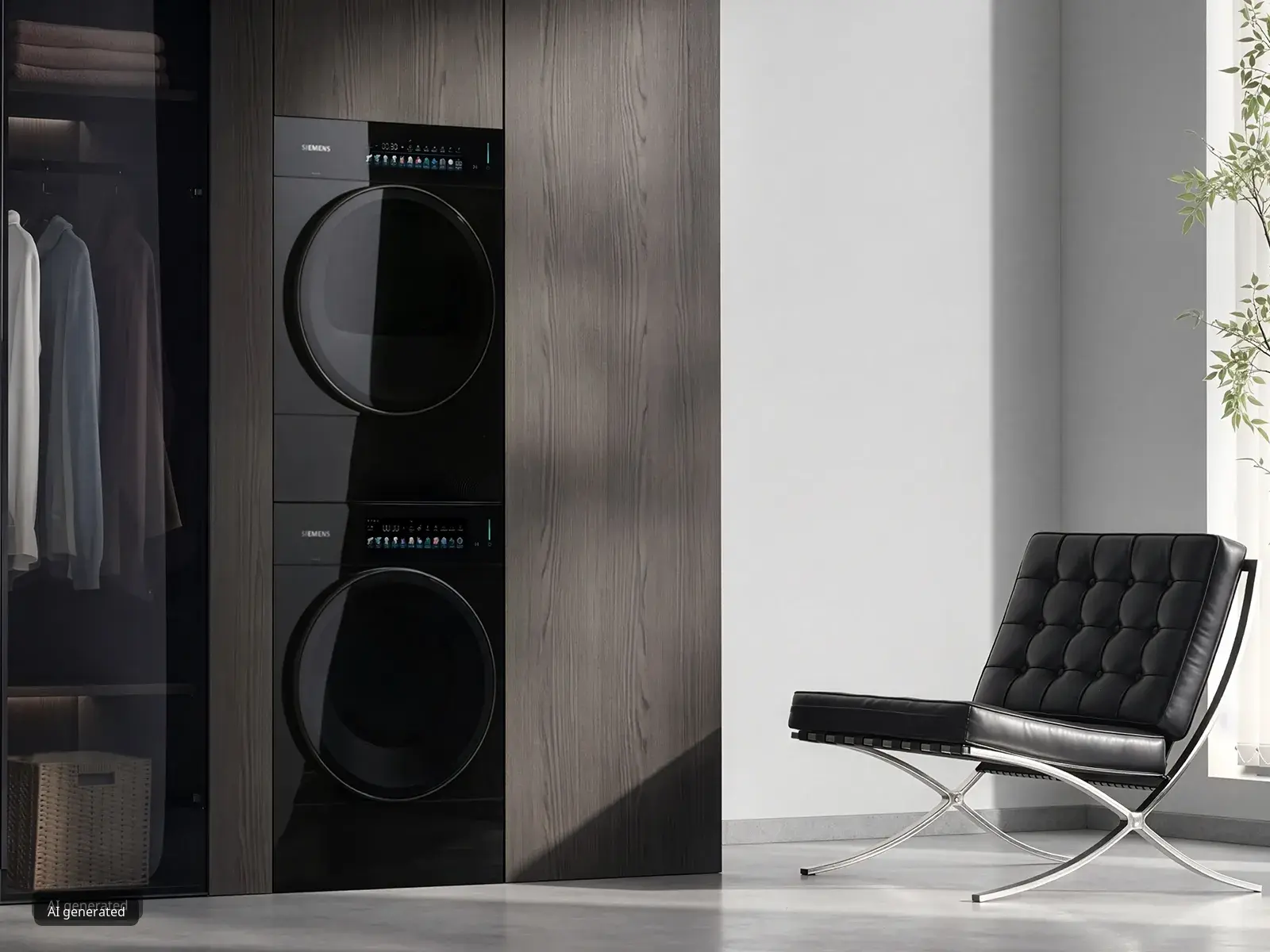 Siemens iconicEdition wasmachine en droger in hoogglans zwart