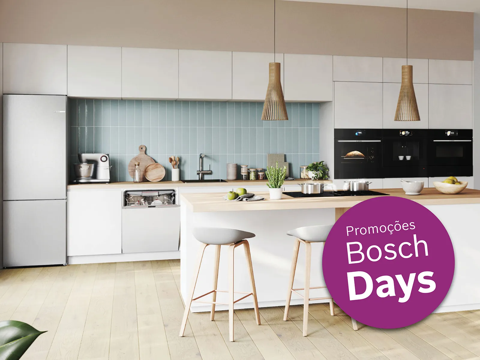 imagem de uma cozinha com sticker promocional