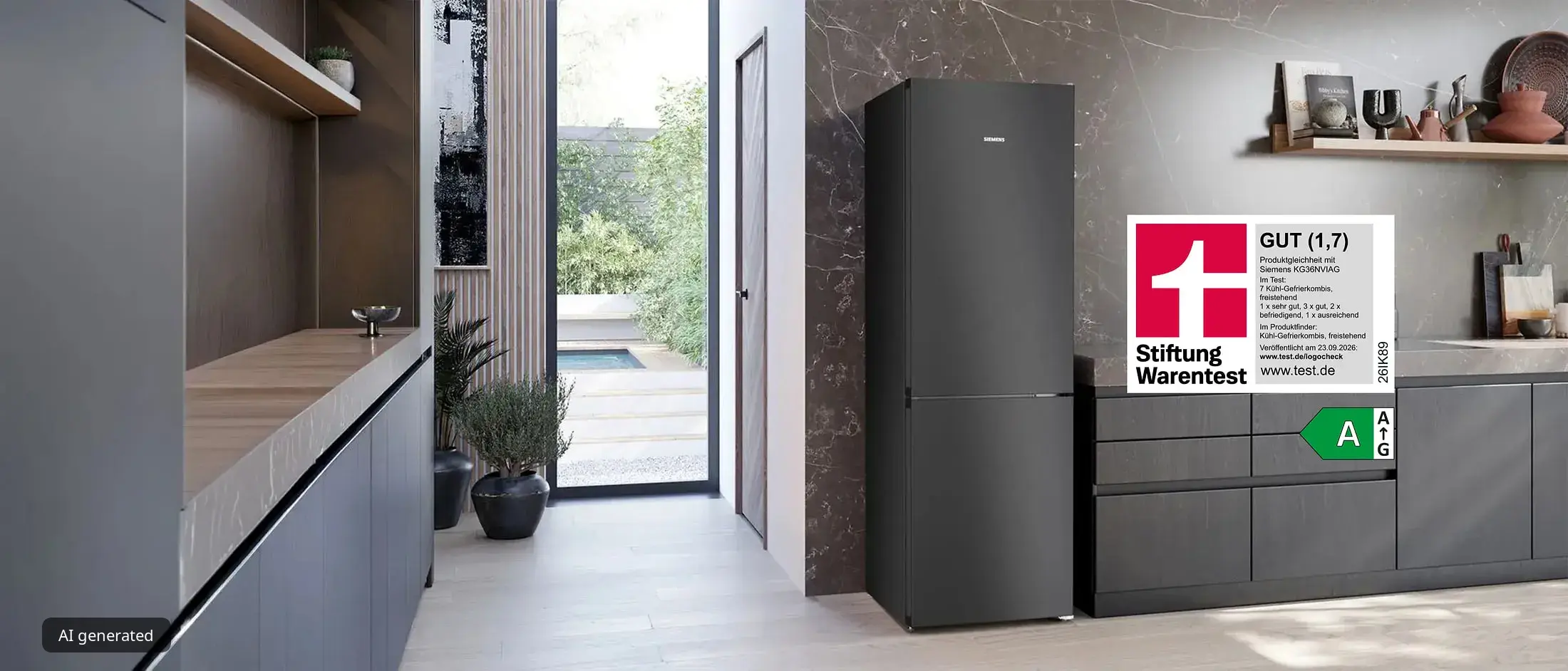 KG36NEXAG iQ300 Freistehende Kühl-Gefrier-Kombination mit Gefrierbereich unten 186 x 60 cm Gebürsteter schwarzer Stahl AntiFingerprint mit Stiftung Warentest Logo und Energieeffizienzklasse A