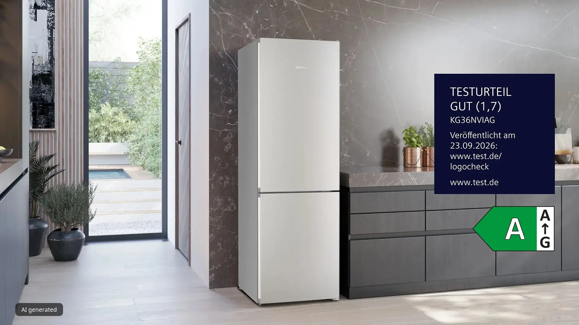 iQ300 Freistehende Kühl-Gefrier-Kombination mit Gefrierbereich unten 186 x 60 cm Gebürsteter Stahl mit Stiftung Warentest Logo und Energieeffizienzklasse A
