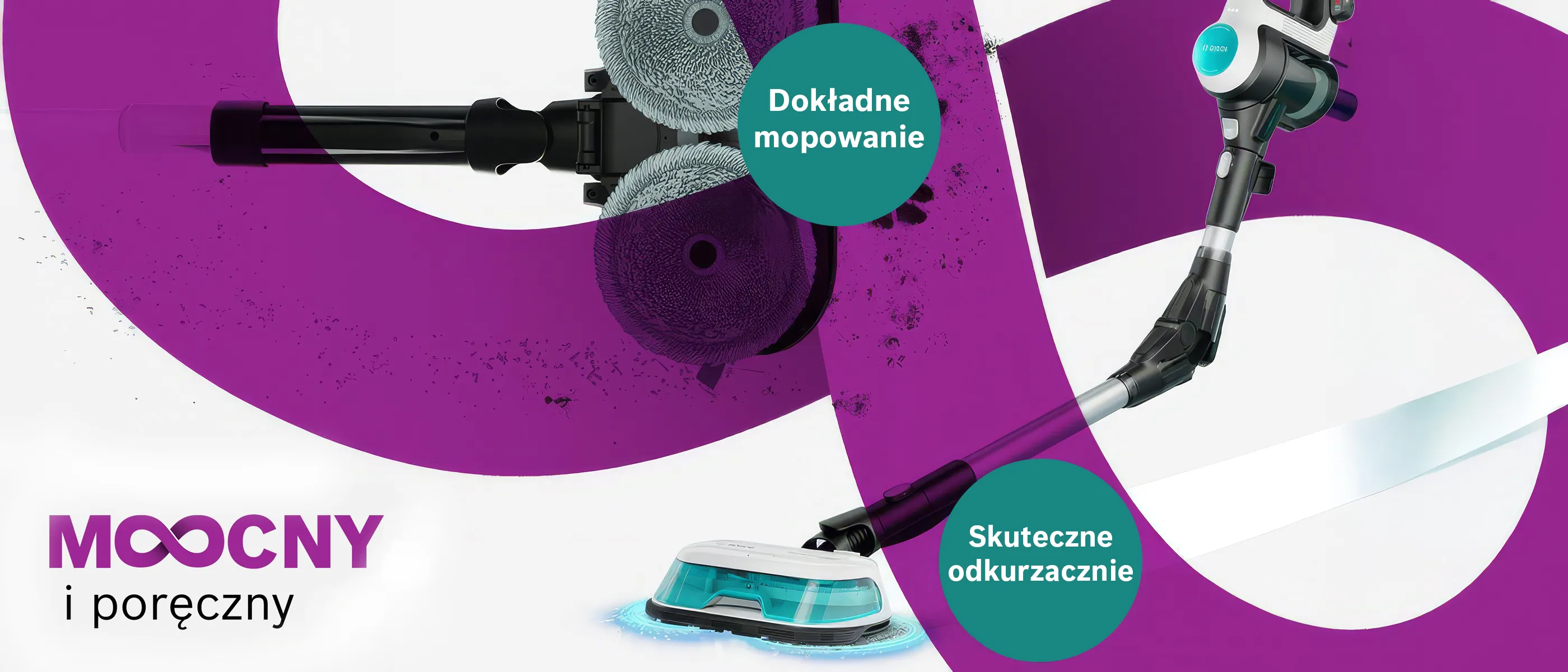 Obrotowe nakładki czyszczące do skutecznego usuwania uporczywych zabrudzeń oraz odkurzacz Bosch Unlimited 7 ProHygienic Aqua z nasadką mopującą i lekko wygiętą rurą Flextube.