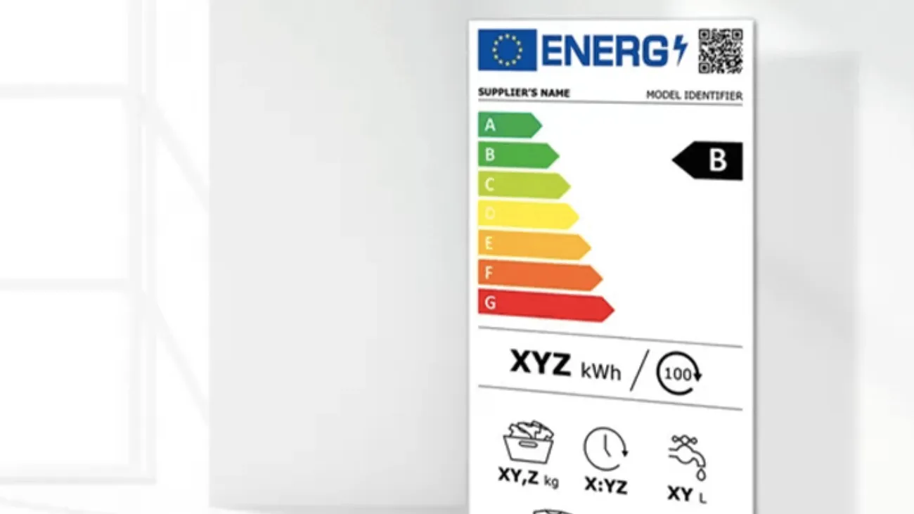 Cihaz modeli XYZ için enerji verimliliği derecelendirme etiketi, enerji tüketimi ve performans ölçümleri.