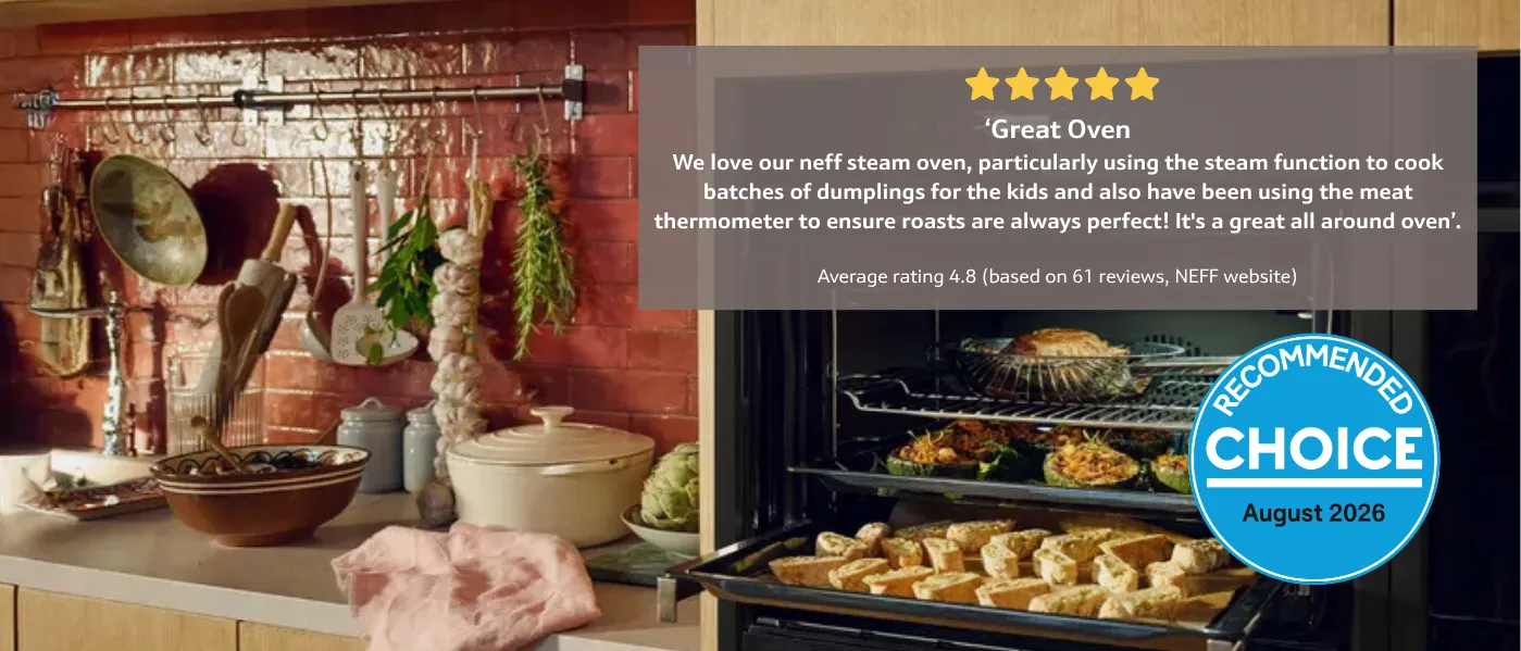 NEFF oven with baked goods and high customer rating