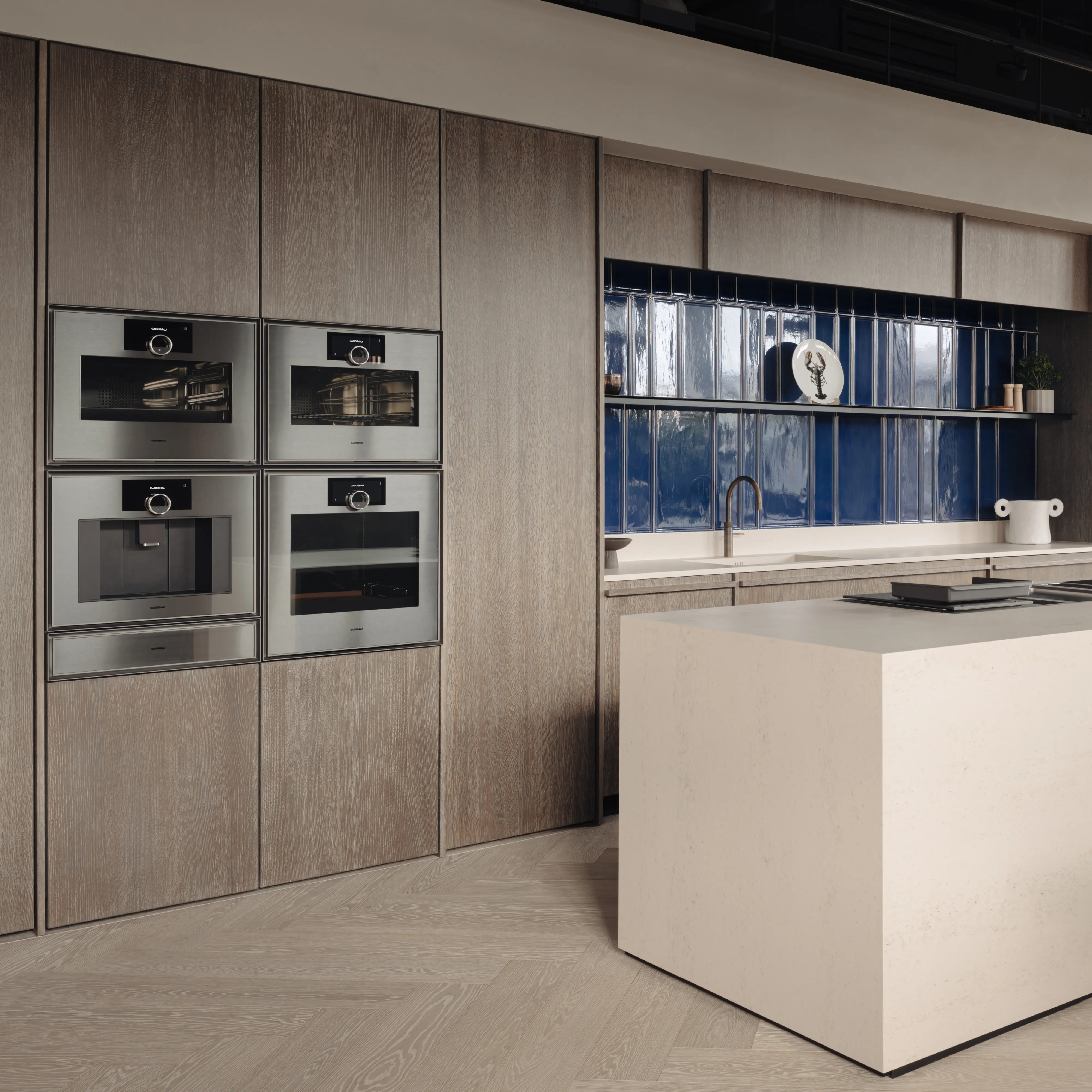 Uitzicht binnen een luxe Gaggenau showroom