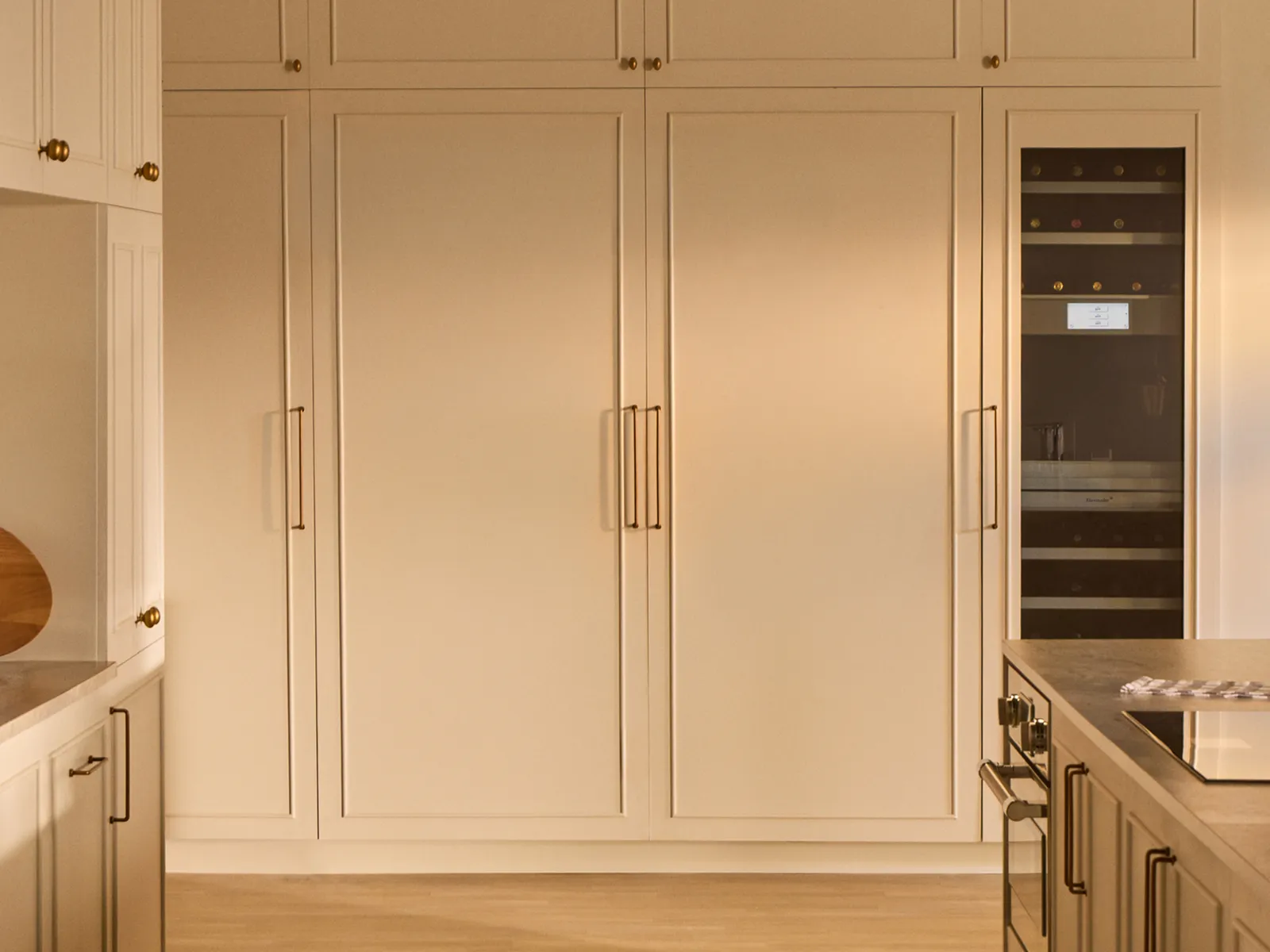 Thermador built-in refrigeration columns built-in with white kitchen cabinets