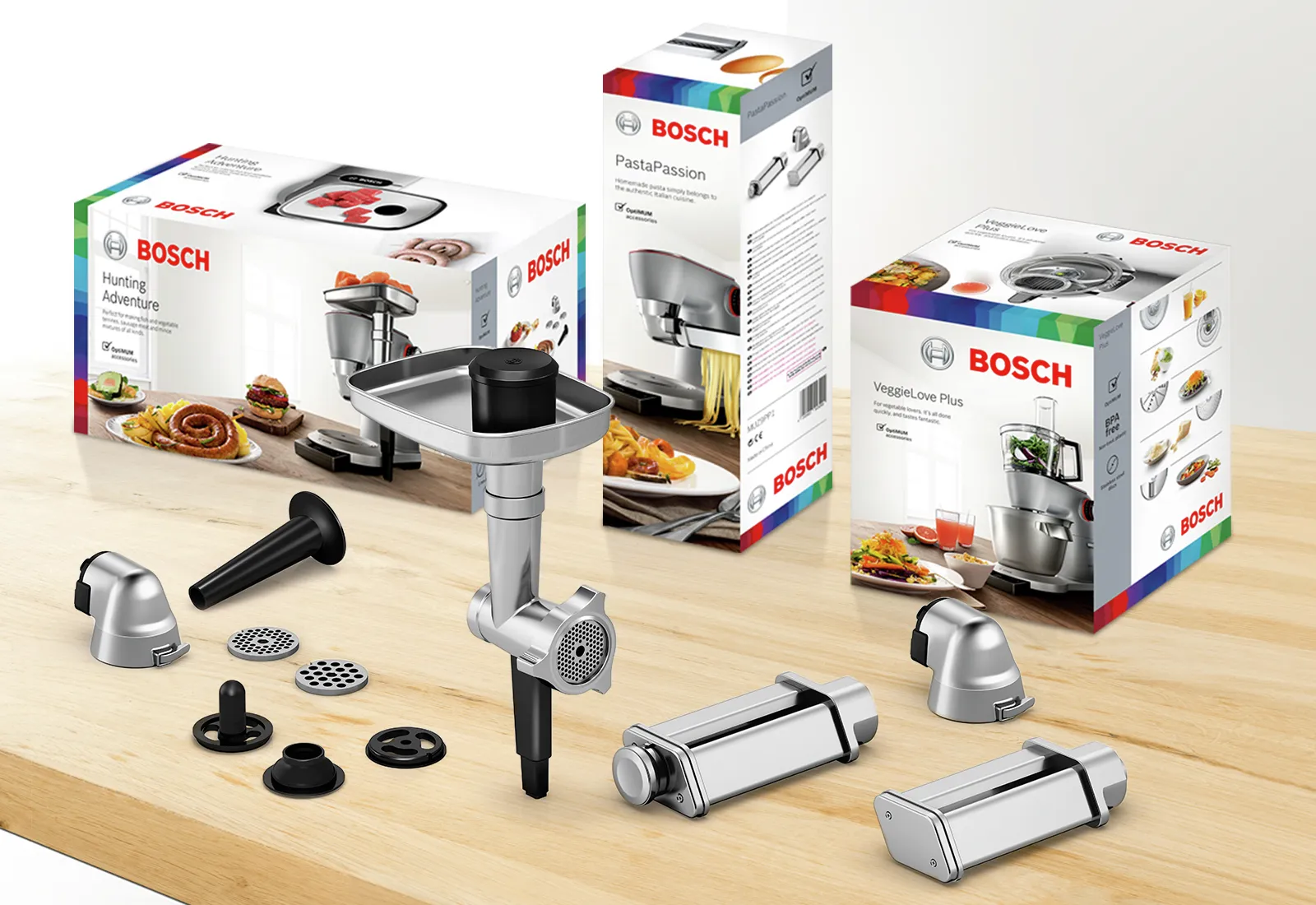 Additional accessories for our kitchen machines: lots of different ingredients.