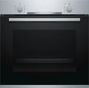 Black Bosch built-in oven with silver handle and "Baking Sensor" digital display