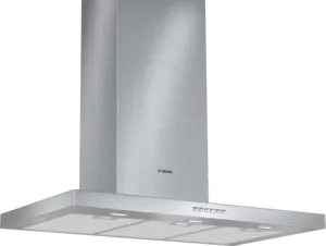 Sleek stainless steel chimney range hood with digital controls