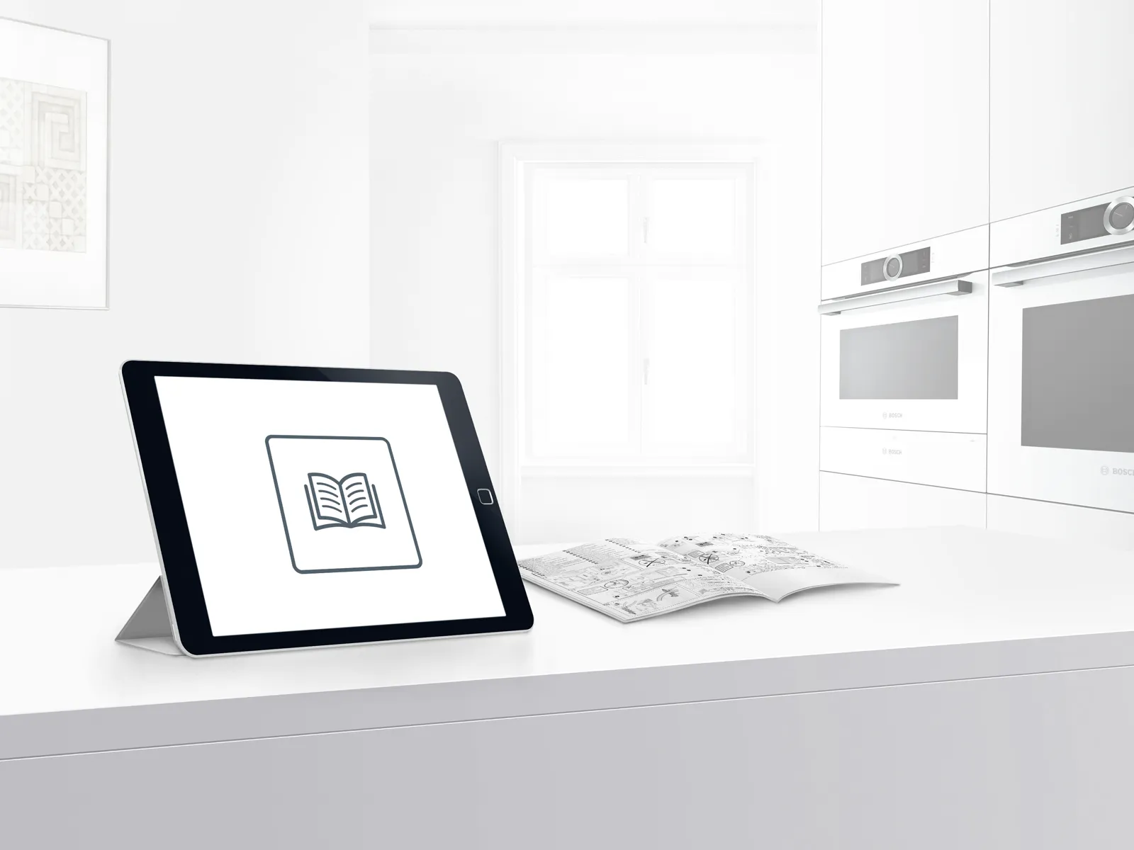 Tablet on the kitchen counter