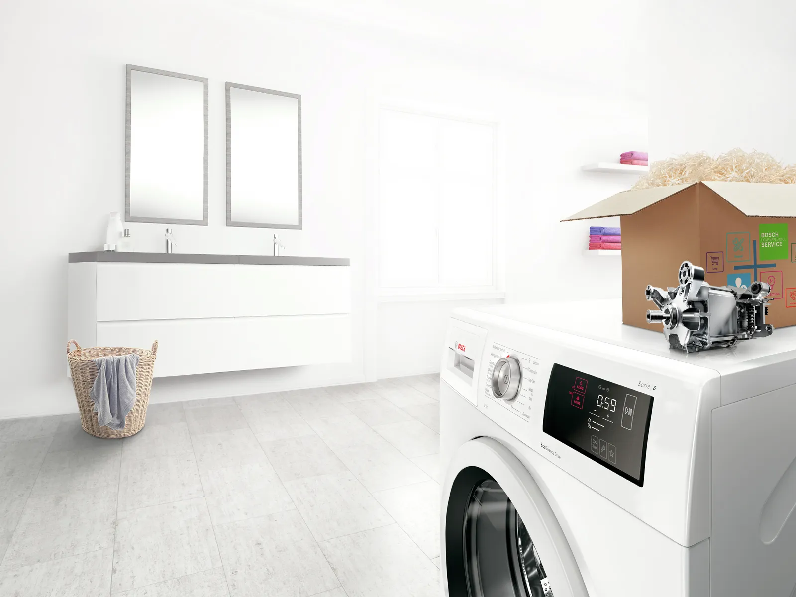 Bosch pótalkatrészek egy mosogatóképen.