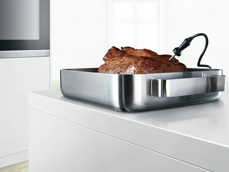 Un risultato perfetto per la ricetta dell'entrecôte preparata con i forni Bosch Serie 6 e 8 e la sonda per la verifica della cottura.