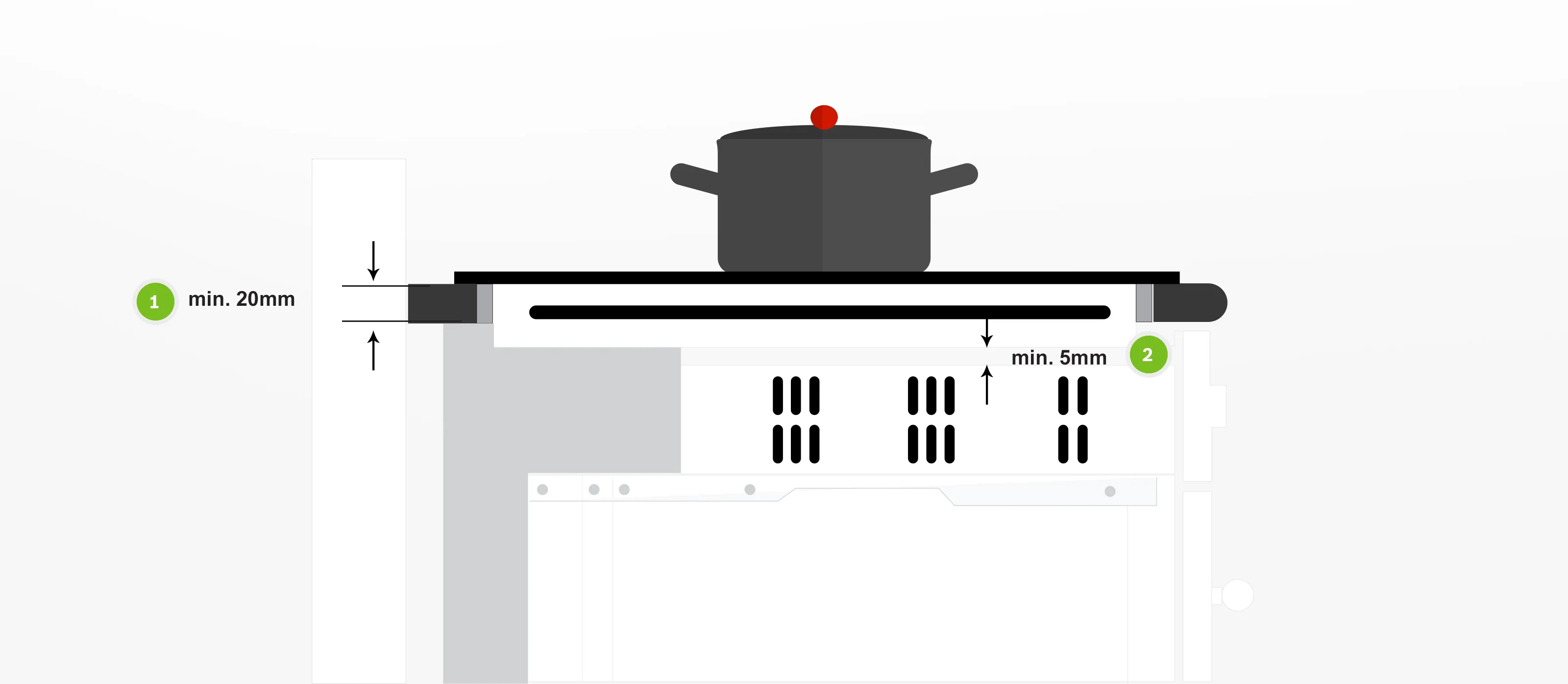 Cooking pot, kitchen utensils, dimensions, minimalist illustration.