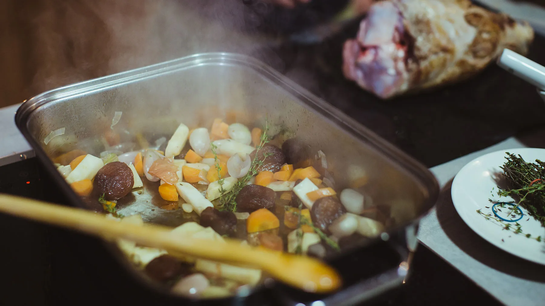 Vegetables roasting in tray