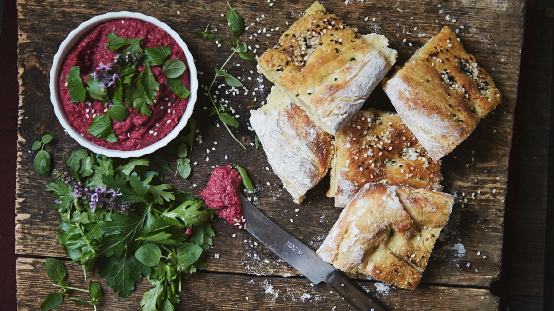 Potato Bread with Beet Hummus