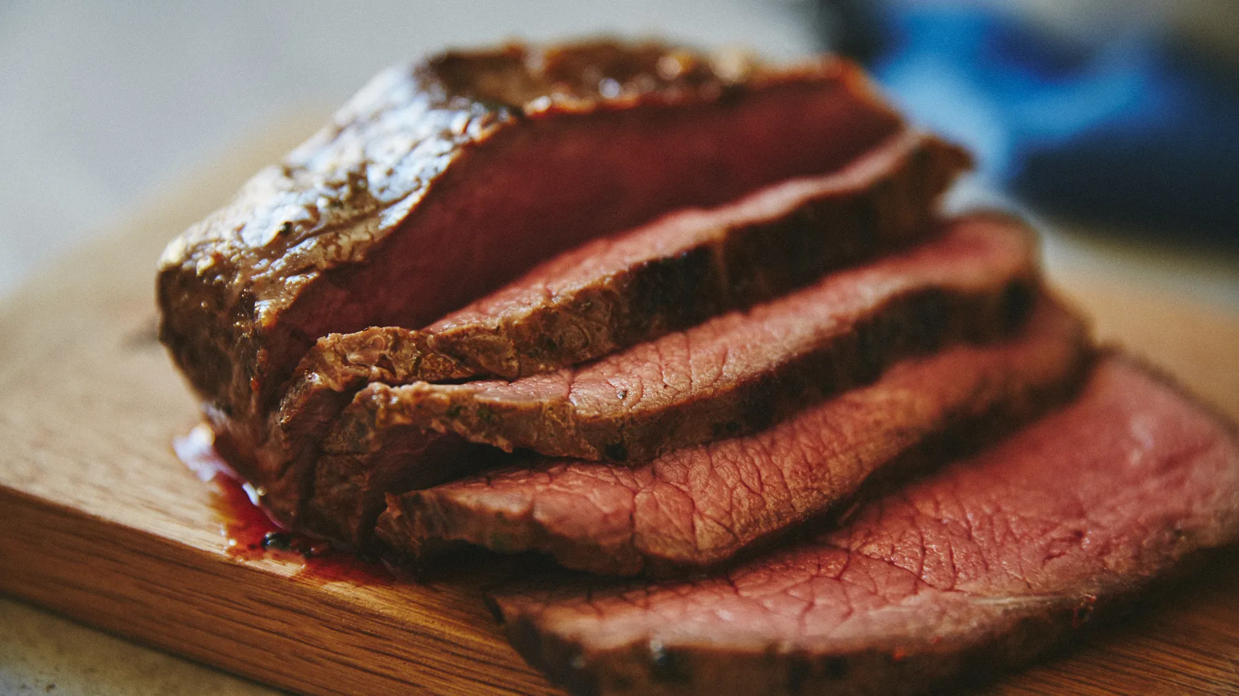 Sliced joint of marmite glazed roast beef