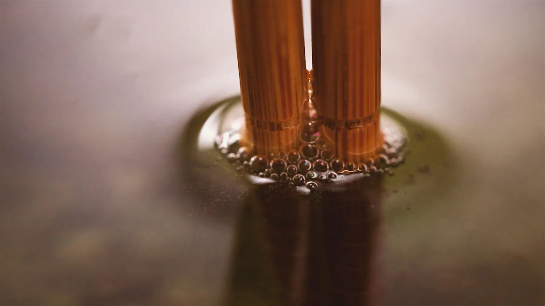 Wooden chopsticks in oil