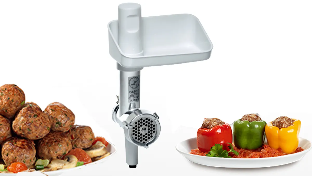 使用絞肉器並配合絞肉刀片,可做出不同細緻程 度的肉泥,使烹調更方便