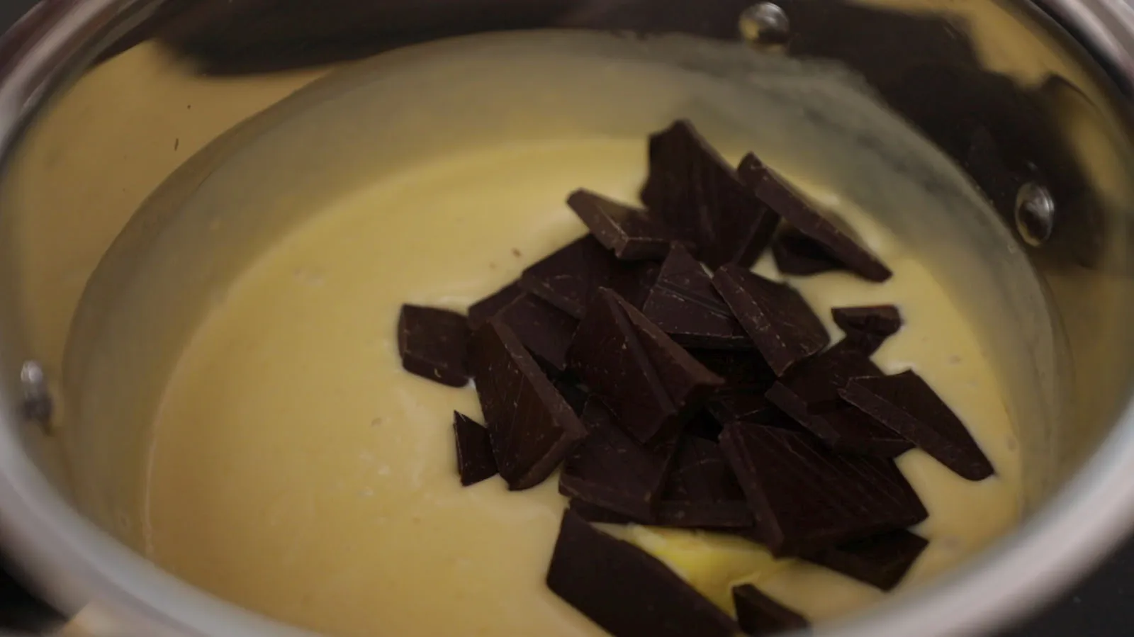 Chopped chocolate and butter melting