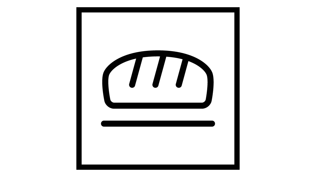 Das Symbol der NEFF Brotbackstufe zeigt einen stilisierten Brotlaib mit drei Einschnitten und einer waagerechten Linie darunter.