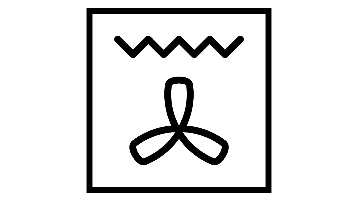Schwarzes und weißes geometrisches Symbol in einem quadratischen Rahmen.