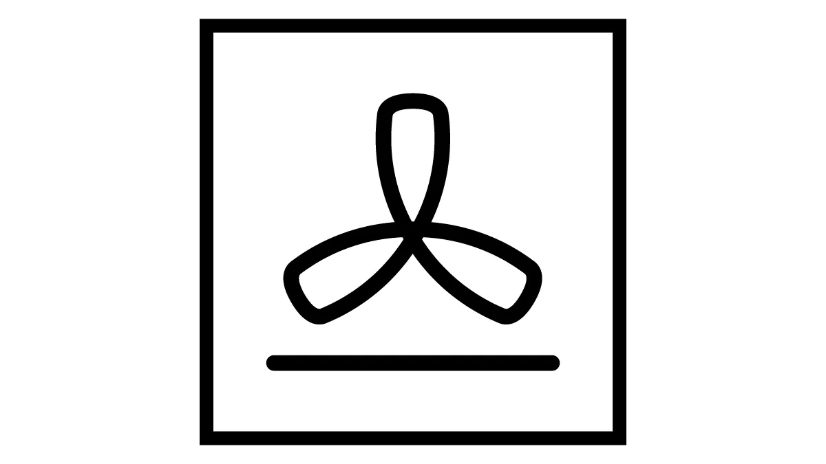 Schwarzes und weißes Bild eines einfachen geometrischen Symbols innerhalb eines quadratischen Rahmens.