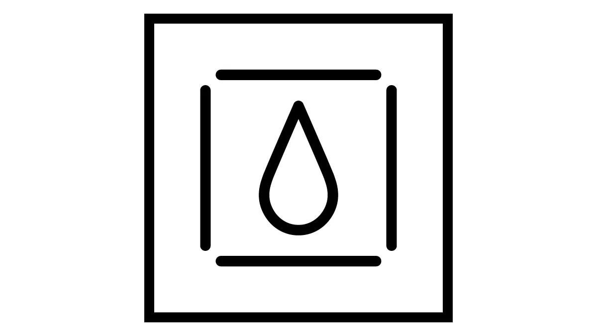Schwarzer quadratischer Rahmen mit einem Wassertropfen-Symbol im Inneren.