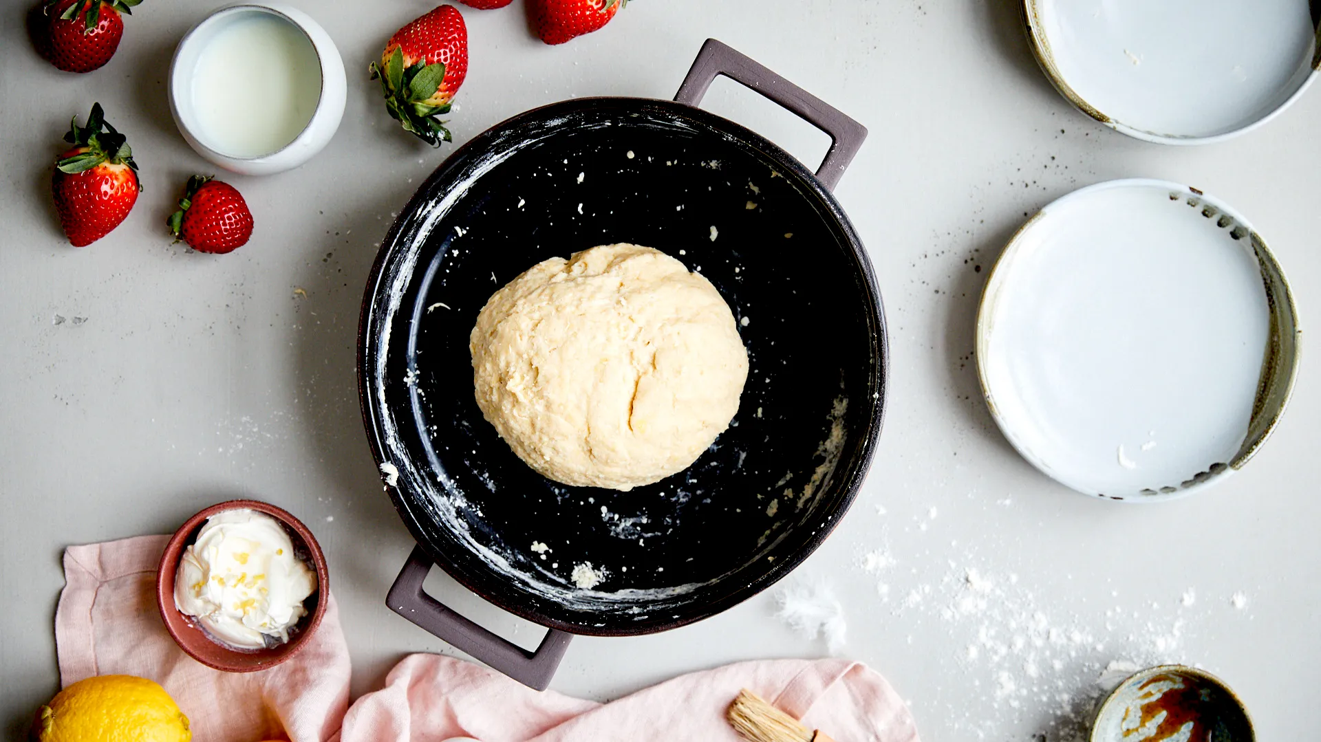 Ingredients mixed into dough in pan