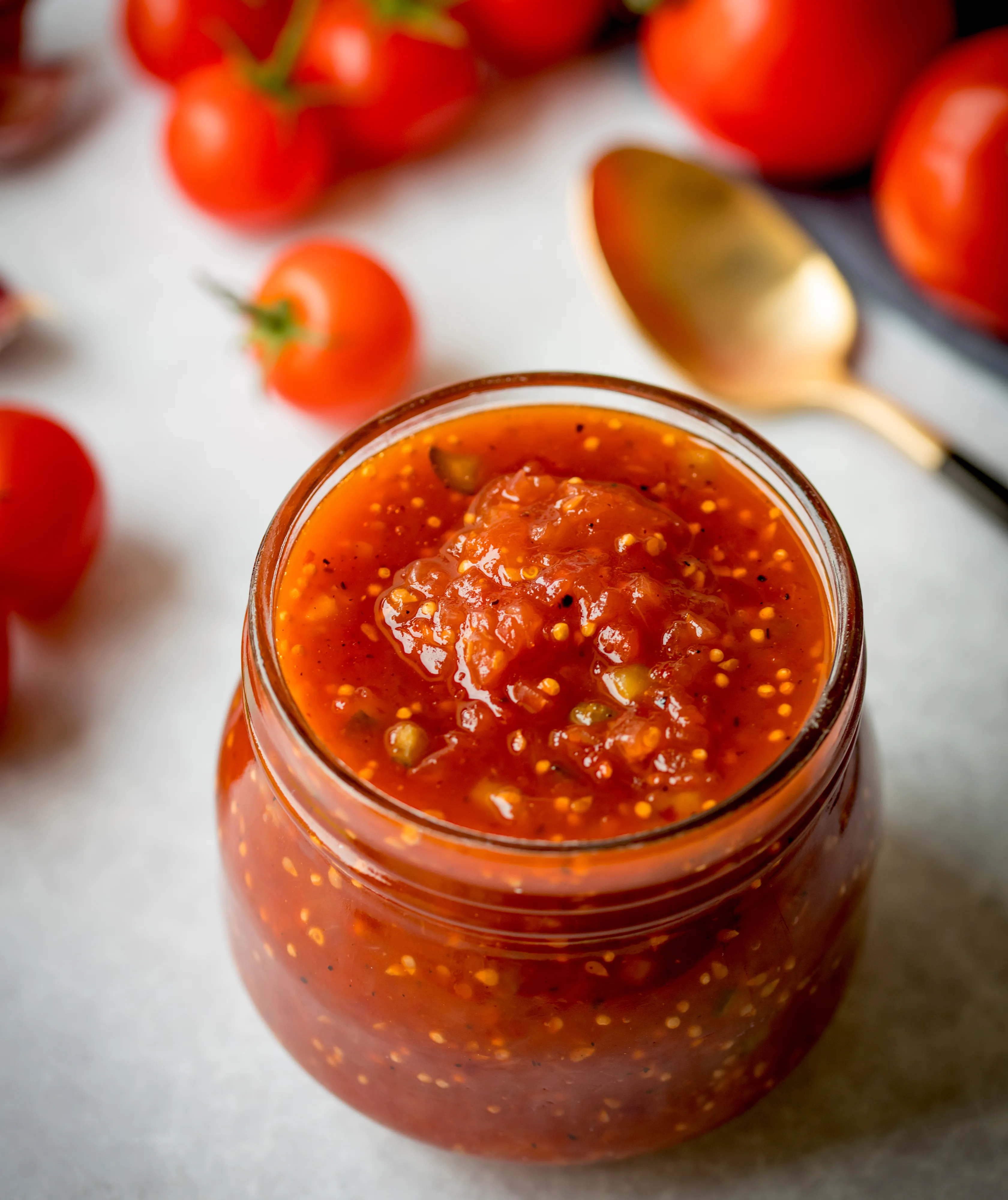 Spicy Tomato Relish in glass