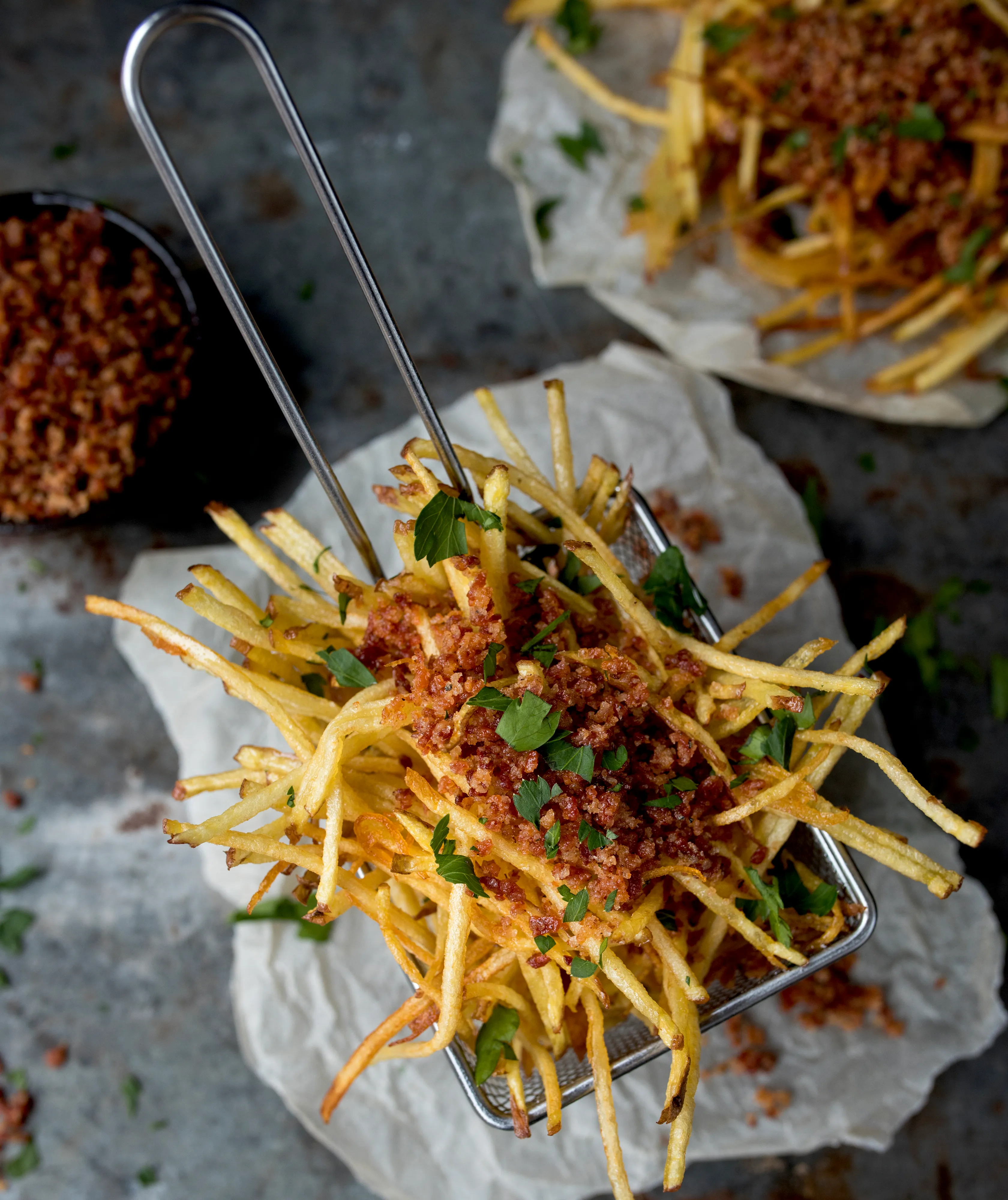 Shoestring Fries with Bacon Salt